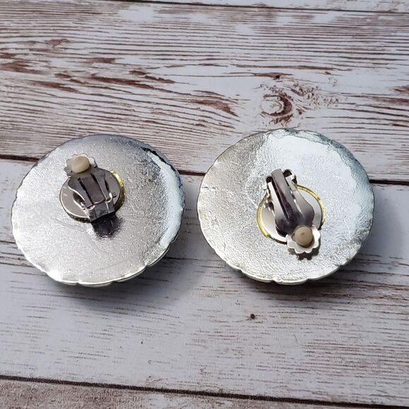 Vintage Clip On Earrings Yellow 1 & 5/8" Large Statement Unusual - Picture 6 of 6